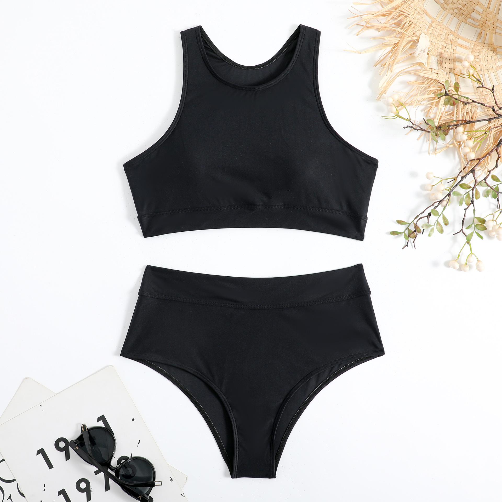 

Women’s Solid Sport Tankini Swimsuit, High-Waist Racerback Bathing Suit Two-Piece Modest Swimwear XL чорний