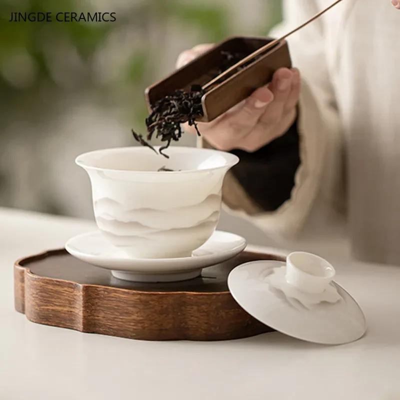 Mutton Fat Jade Biela Porcelánová Čajová Kanvica Ručne Vyrábaná Krása Kanvica Xishi Domáca Keramická Čajová Sitko Čínska Filtračná Čajová Súprava Gaiwan