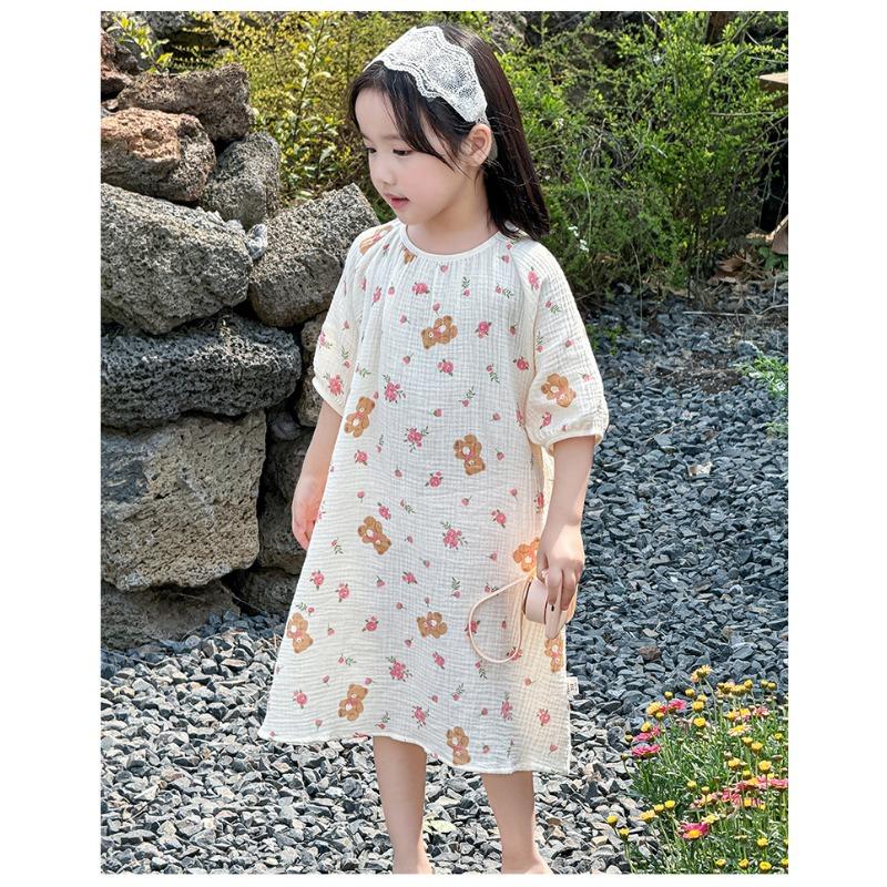 Sweet Short Sleeve Girls Kids Sleep Dress Casual Summer Home Nightgown