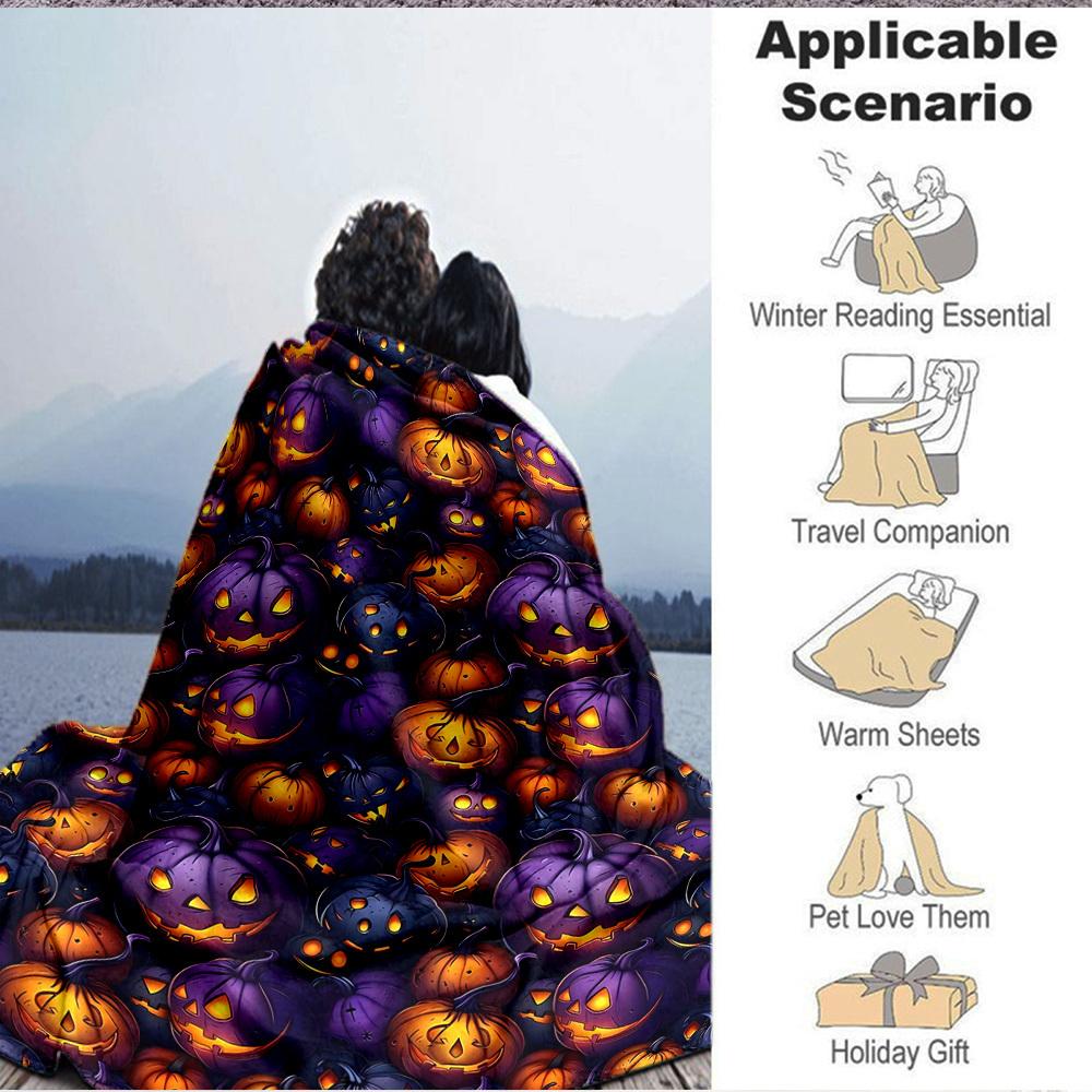 1pc Pumpkin Halloween Blanket, Lightweight Flannel Throw Blanket for Sofa, Bed, Travel, Camping, Living Room, Office, Couch, Chair, and Bed