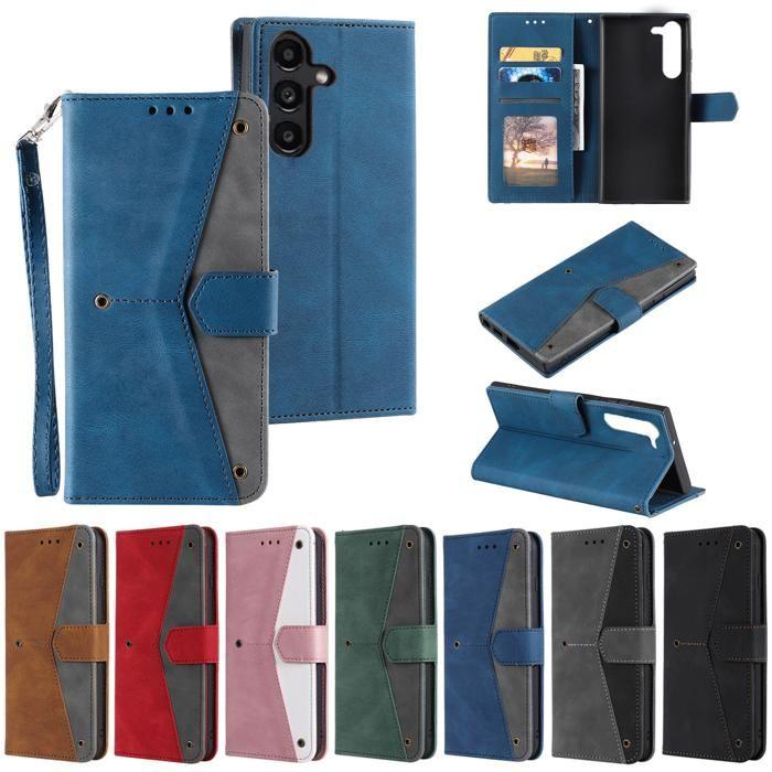 Étui portefeuille - Samsung Galaxy A16 (4G &amp; 5G) - Bleu - Cuir synthétique - Support intégré - 3 fentes pour cartes