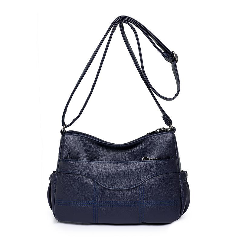 

Женская мягкая кожаная сумка для мамы, сумка через плечо, сумка через плечо среднего возраста темно-синий