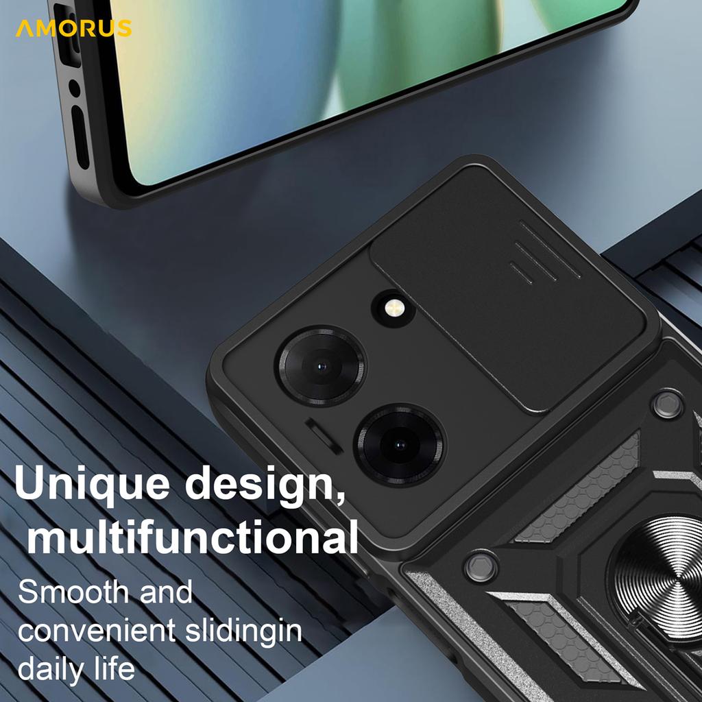 AMORUS For Xiaomi Redmi A5 NFC (EU) (173.45mm) Case Kickstand PC+TPU Phone Cover with Camera Lens Slider
