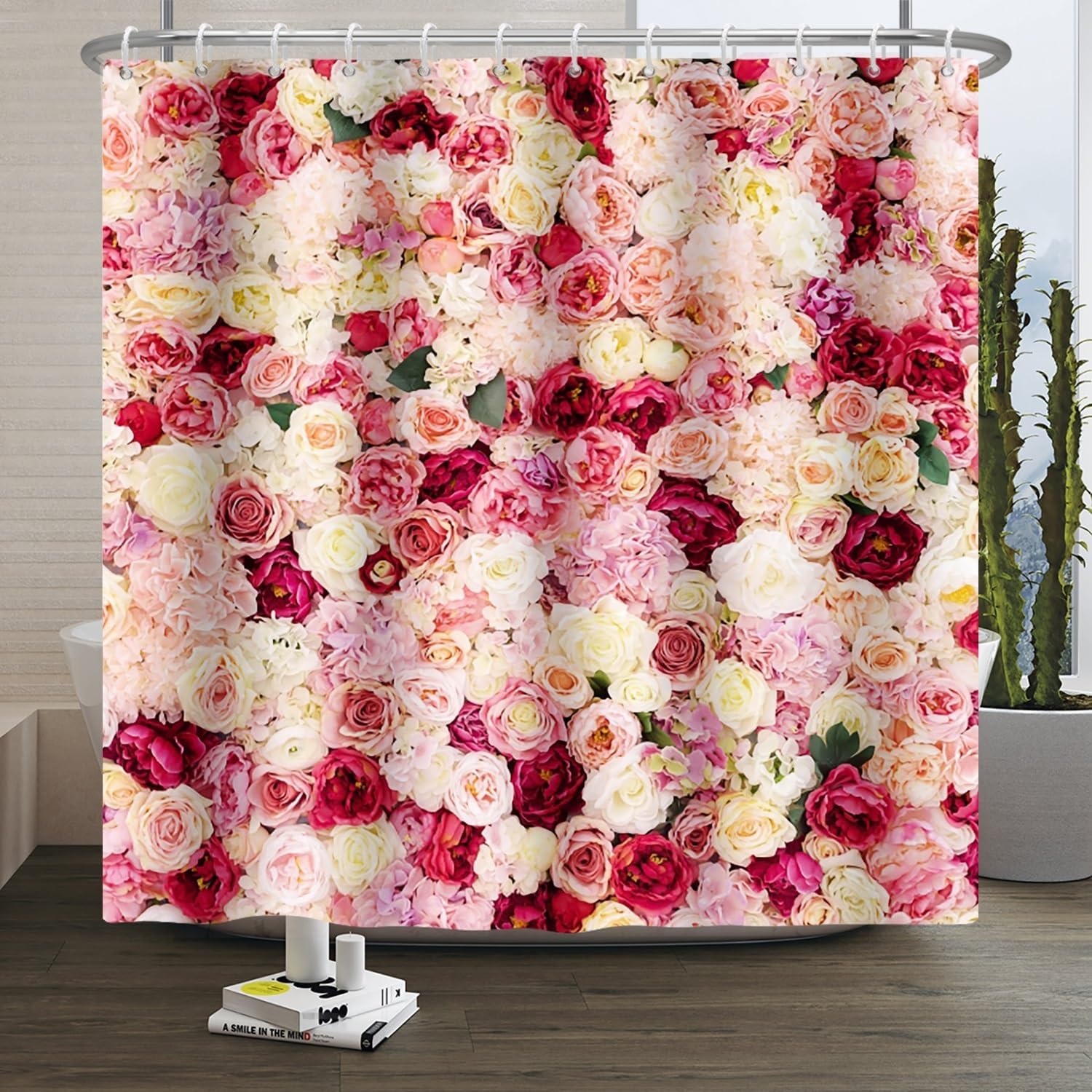 Spring Wall Flower Rose Floral Shower Curtain Colorful Rose 3D Floral Romantic Shower Curtain Waterproof Washable Fabric W90xH180cm