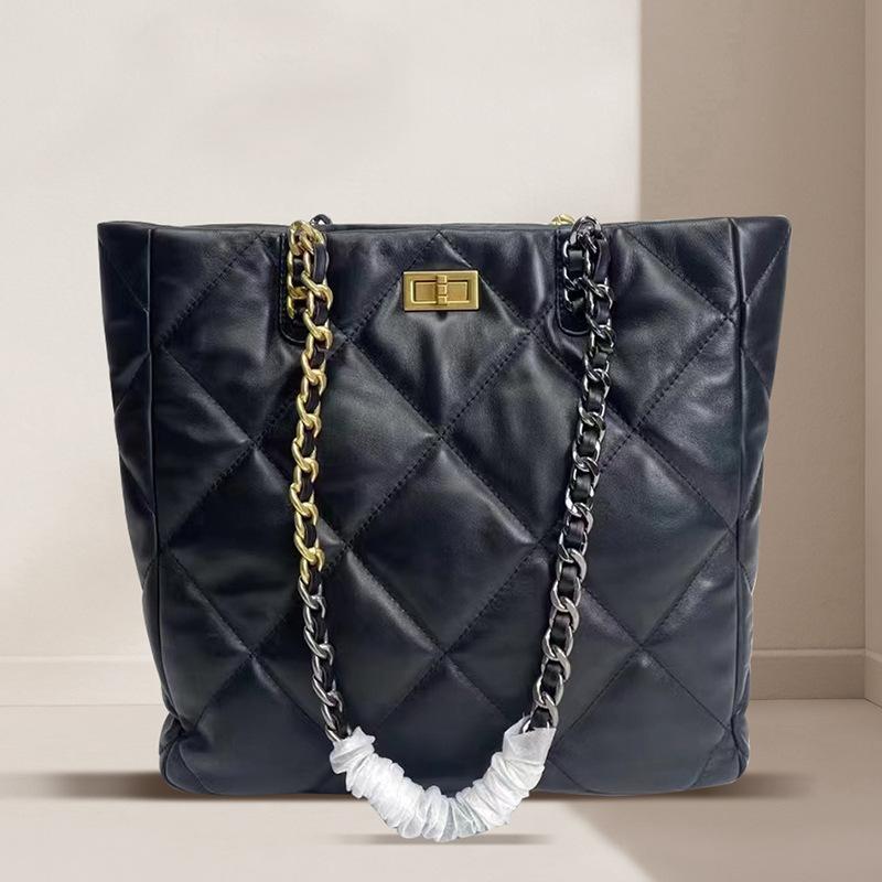 Leather Small Fragrant Wind 19Bag Shopping Bag Sheepskin Rhombus Chain Tote Bag Shoulder Bag Large Capacity Women'S Bag