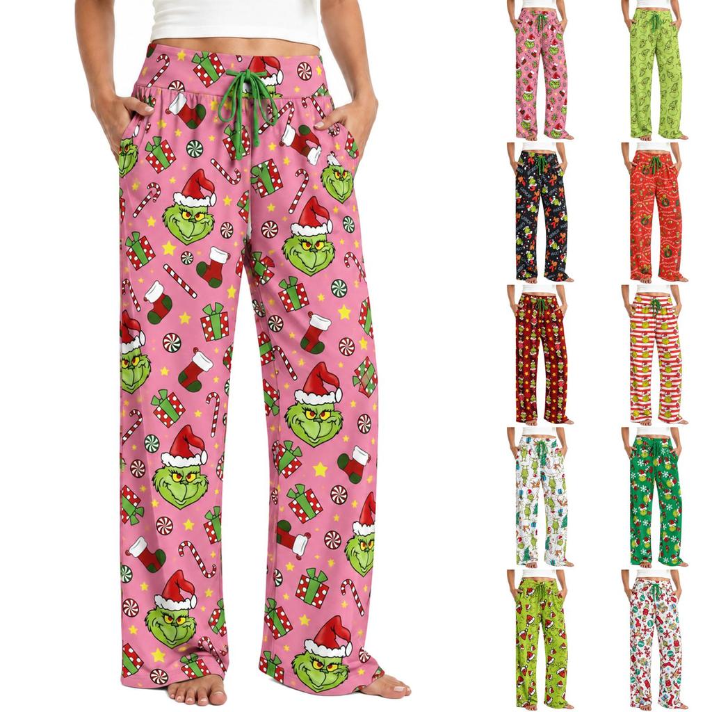 Women's Christmas Pajama Bottoms Funny High Waist Sleep Pants for Holiday
