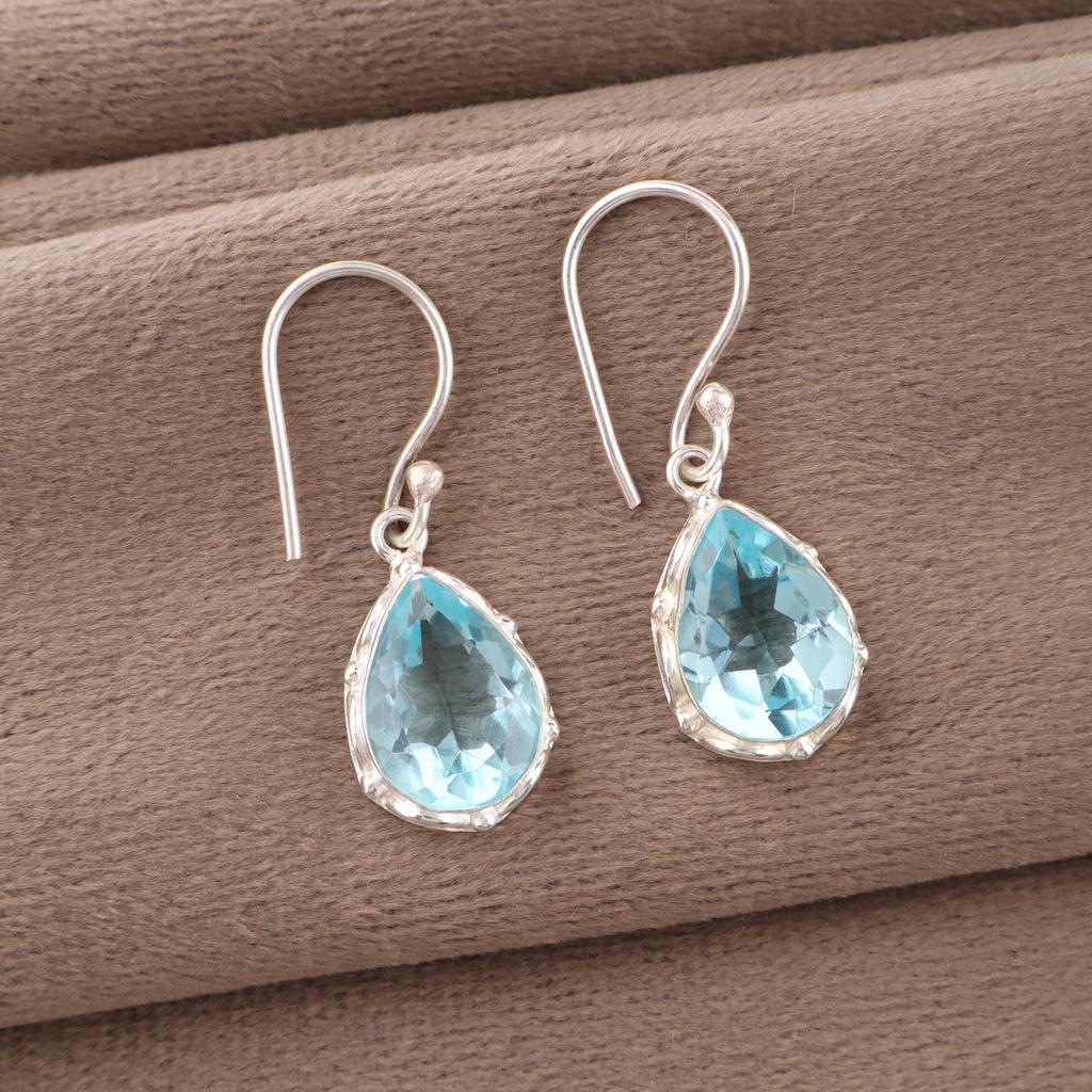 Himmelblaue Topas Edelstein Ohrringe, Handgefertigter Wunderschöner Schmuck, 925 Sterling Silber Schmuck, Böhmische Ohrringe als Hochzeitsgeschenk