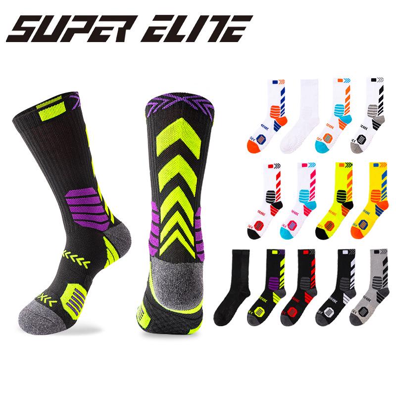 Men's Elite Trendy Colorblock Basketball Socks - Sweat-Absorbent, Breathable, Terry Bottom Sports Socks