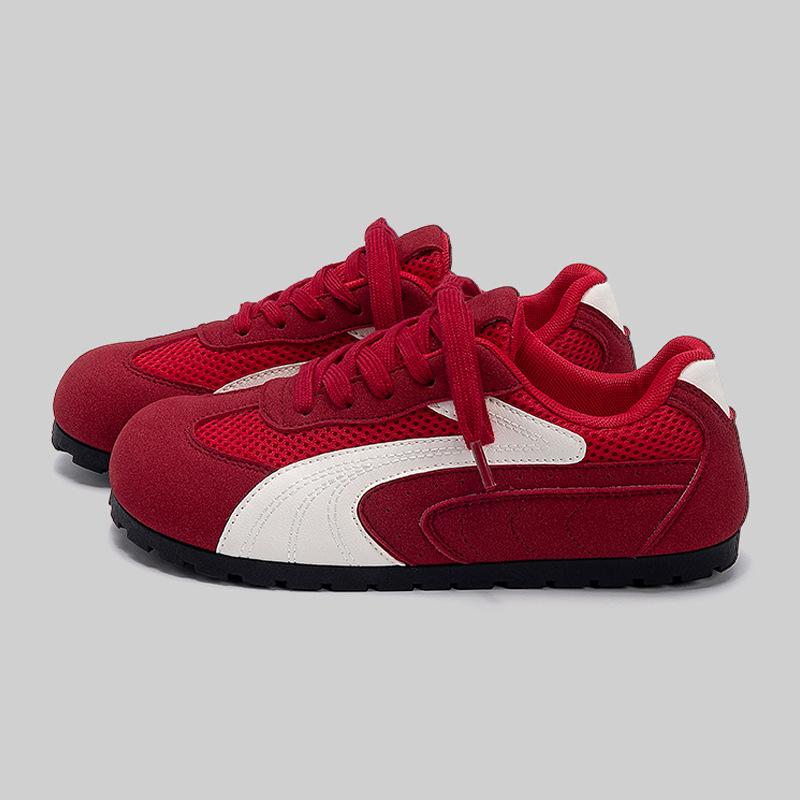 Versatile Red Dexun Shoes Women's 2025 New Summer Mesh Breathable Women's Shoes Popular Flat Baseplate Shoes Women's Models