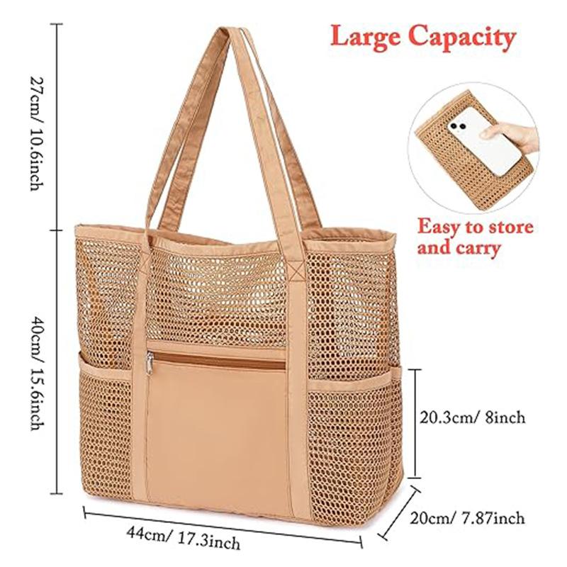 Large Mesh Beach Bag High Capacity Multi Pocket Swim Bag Portable Travel Shower Organizer Tote