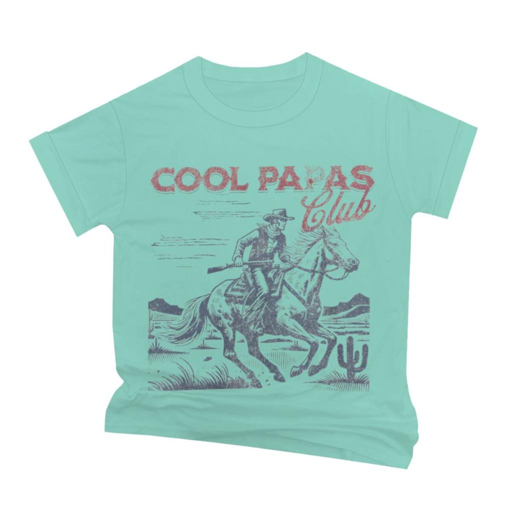 Cool Papa Club Print T Shirt For Unisex Crew Neck Short Sleeve Vintage Cowboy Fathers Day Streetwear Male Tshirts
