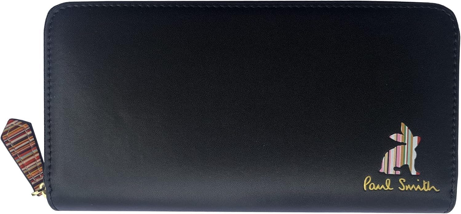 

Длинный кошелек с маркетри в полоску, рисунком кролика и отделением для монет из коровьей кожи [PON] Мужской кошелек на молнии по кругу, [Б/у] чёрный