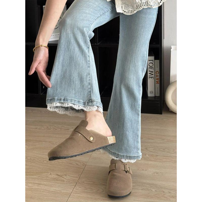 Blue Lace Nine-Point Jeans for Women, New Spring and Summer Style, Plus Size, Flattering for Pear-Shaped Body, Stretchy Straight-Leg Flared Pants