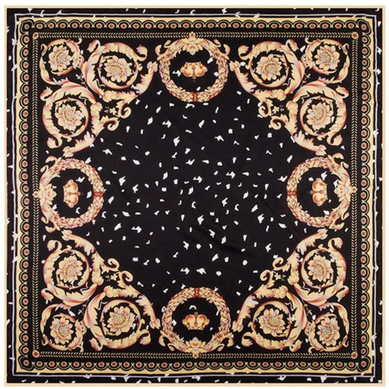 POBING Silk Scarf Luxury Brand Melt Chain Neckerchief Muslim Headscarf Square Scarves Lady Foulard Female Bandana 100*100CM