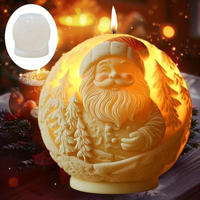 Kerstman Bolvormige Geurkaars Siliconen Mal Draag Hoed Kerstman Bolvormige Hars Mal Kerstman Reliëf Gips Mallen Kerstcadeau