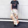 American high street heavy industry lace chain printed jeans men and women design sense niche casual wide legs mopping long