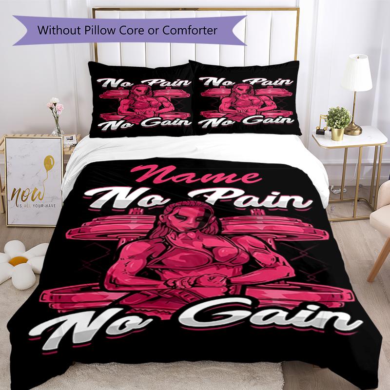 3pcs Custom Name weightlifting Bedding Set Duvet Cover Closure Includes 1 Duvet Cover & 2 Pillowcases, Soft and Comfortable for All Seasons.