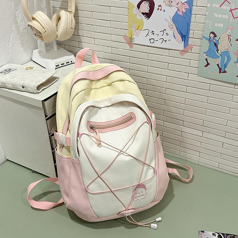College Style Backpack Women's New Fashionable and Fresh Contrasting Color Backpack Girl Junior High School Student Class Schoolbag