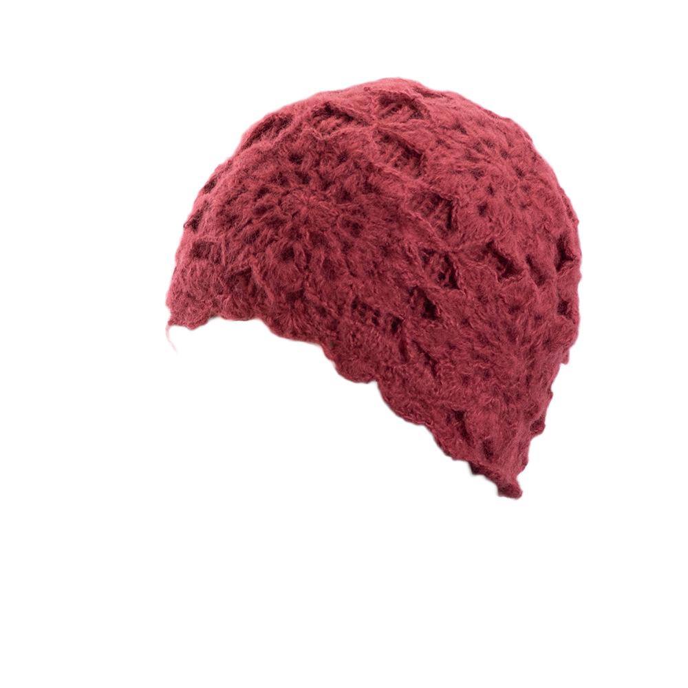 Hat Women's Double Layer Handmade Crochet Pullover Hat Warm Knitted Hat Autumn and Winter Wool Hat Versatile Casual Baotou Hat Tide