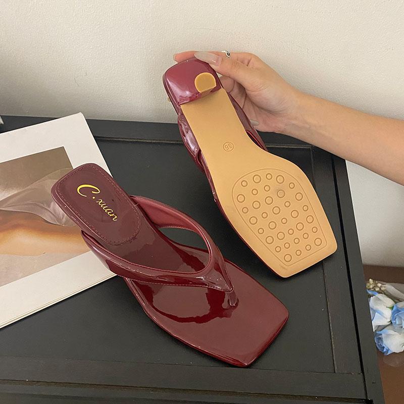 Fashion Fashion Square Toe Women Thin Heels Slippers Slides Female Flip Flops Shallow Ladies Heels Slippers Sandals Shoes Pumps