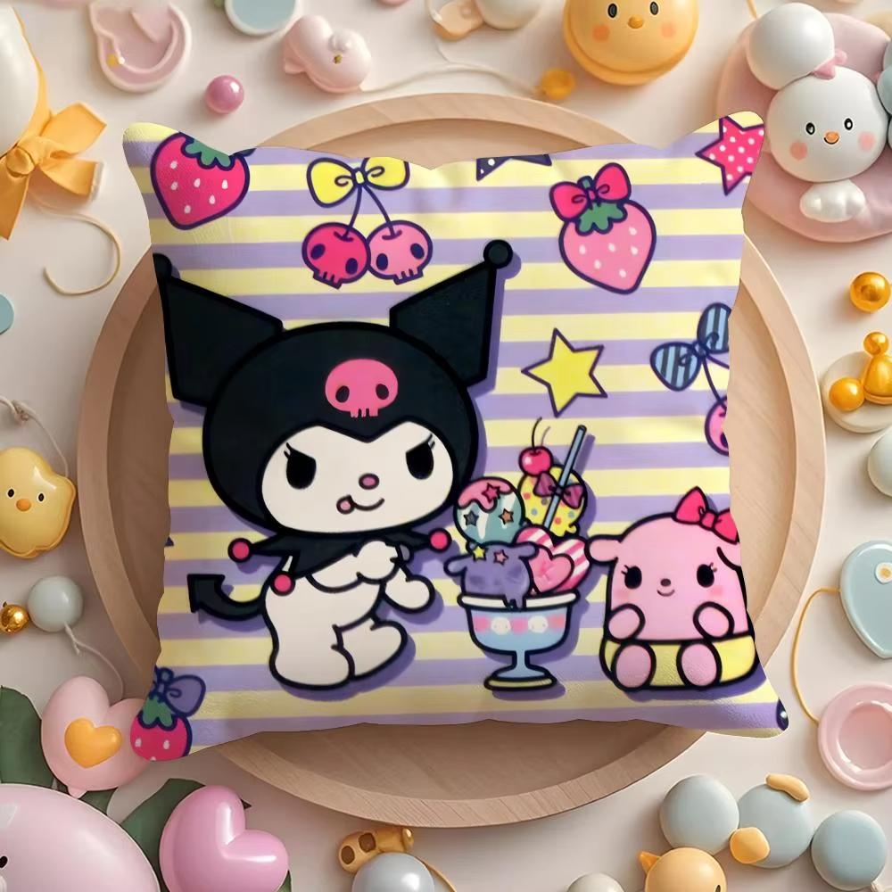 Sanrio Cartoon Purple Kuromis Pillow Covers Decorative Home Doublesided Print Square Pillow Living Room Decoration Pillowcase