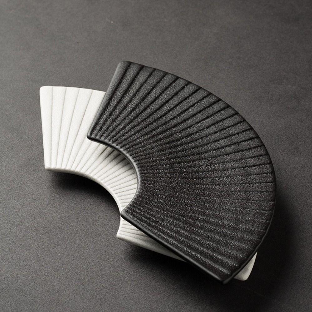 Durable Sushi Plate Ceramic Storage Tray Multi-Function Fan Shaped Striped Plate  Festival