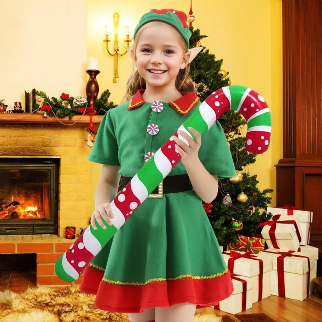 Santa Claus Kids Christmas Santa Kids Santa Spirit Cute Green Santa Halloween Sizes Set Elf Christmas Polka Dot 1 Red Hand 1 Green Hand [Tumao]
