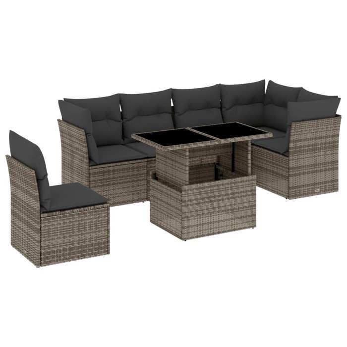 VidaXL Salon de jardin avec coussins 7 pcs gris résine tressée 3266620