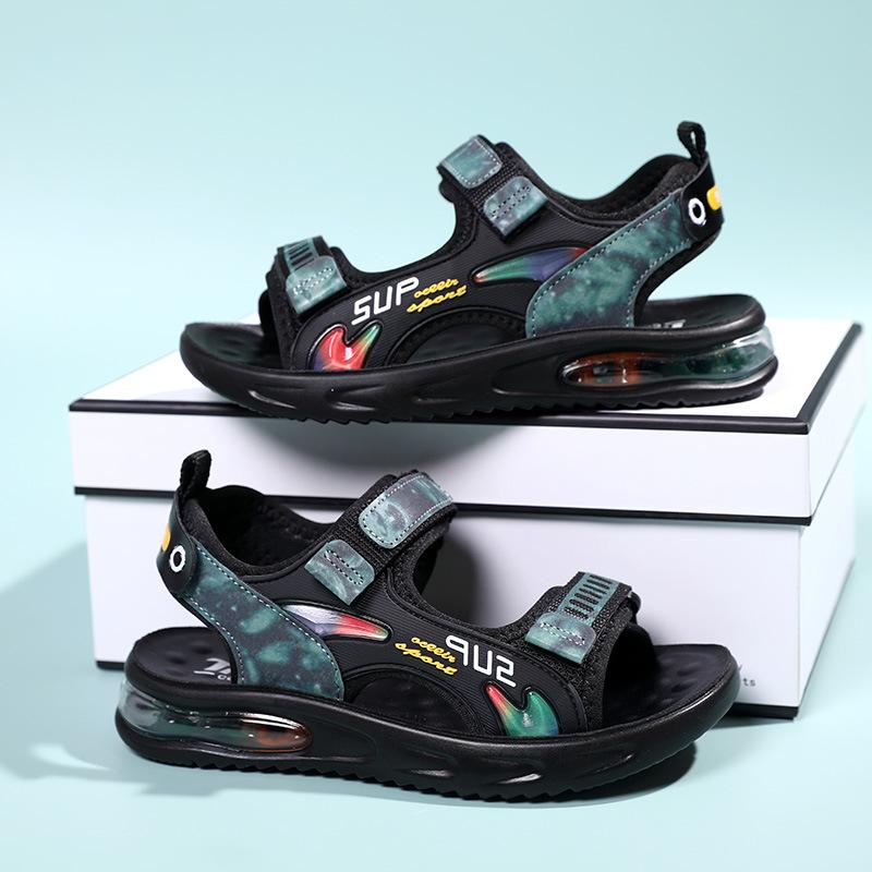 Sandals Boys Shoes 2025 Summer New Air Cushion Sports Shoes Children's Beach Shoes Pair of Velcro Children's Open-toed Sandals