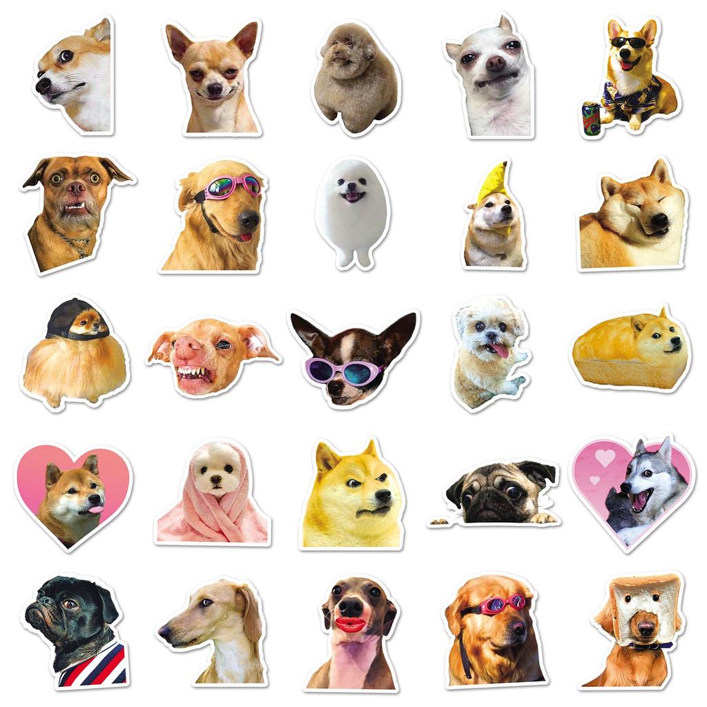 50 Cute Dog Emoji Stickers for Journals, Water Bottles, & Suitcases - Internet-Inspired Graffiti Design