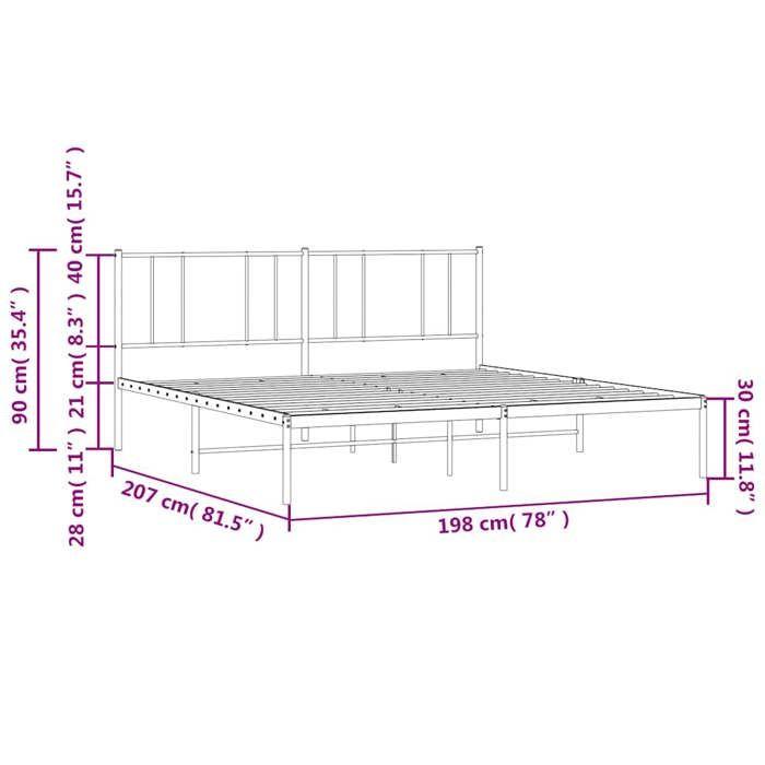 VidaXL Cadre de lit métal avec tête de lit blanc 193x203 cm 352535