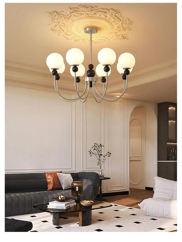 Mid-Century Magic Bean Solid Wood Chandelier: French Retro Light for Living Room or Bedroom.