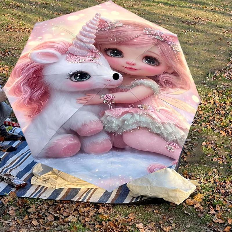 1PC Unicorn Fairy Umbrella-8-Rib Reinforced, Automatic Open, Lightweight & Durable, Fashion Accessory for Outdoor, H0391