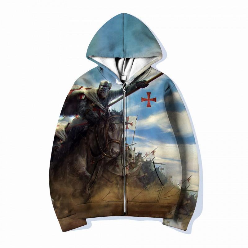 Mens Hooded Zip-Up Sweatshirt 3D Digital Print Loose Fit Streetwear Casual Pullover Fall