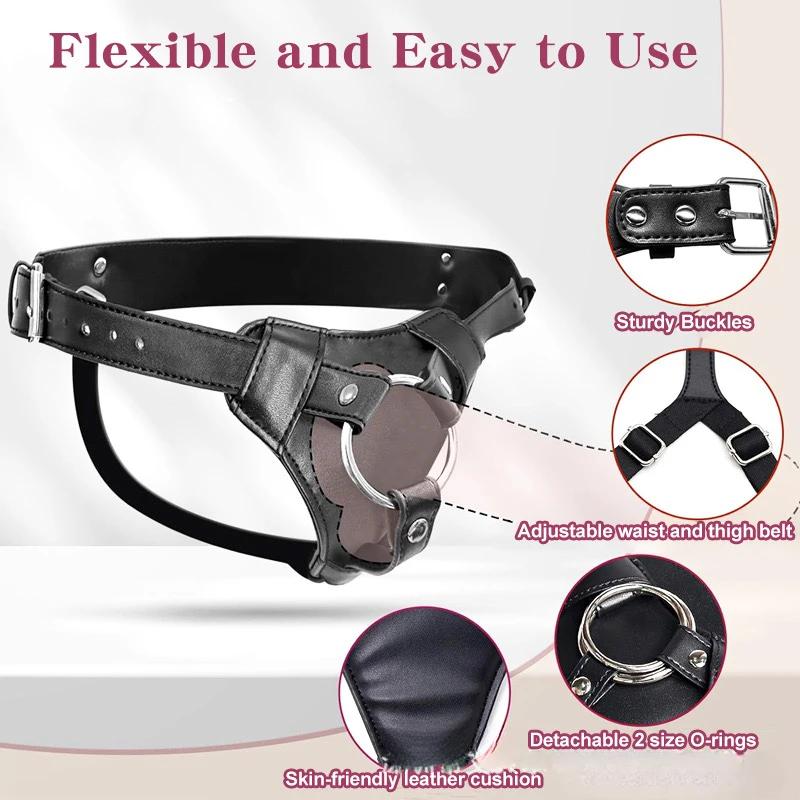 Strapon Dildo Harness Woman for Sex Toy Leather Pants for Female Pegging Dildo with 2 Size Metal O-Rings Anal Play