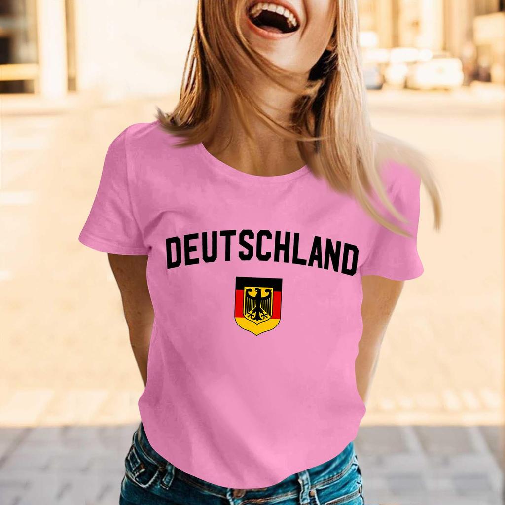 Women's Casual Pullover Short Sleeve T Shirt Crew Neck Letter Print Top Lightweight Comfortable Fit