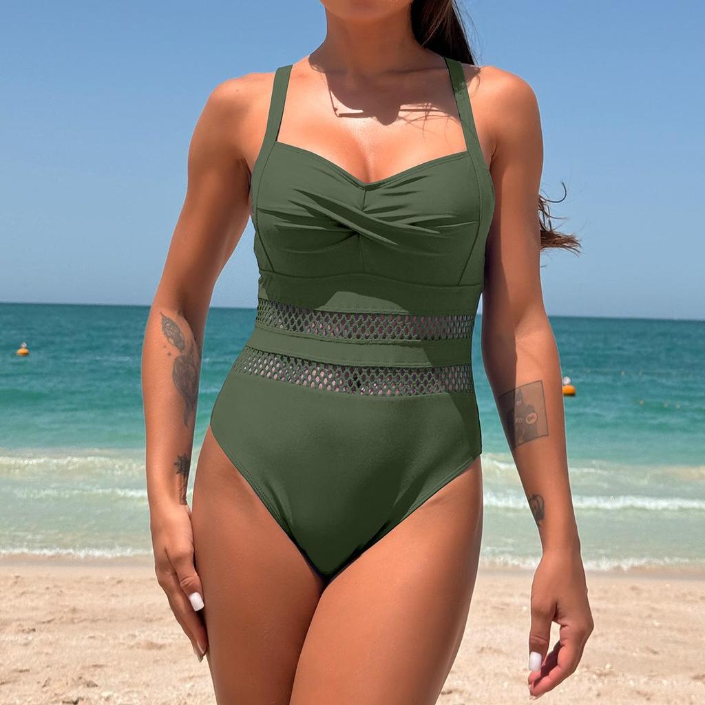 Europeisk & Amerikansk 2025 Dam Etdelad Patchwork Snabbtorkande Bikini Badkläder