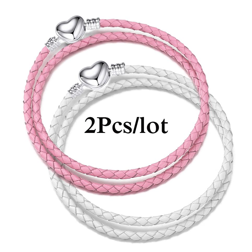 2Pcs/Lot Vintage Jewelry Leather Chain Bracelets Fit DIY Handmade Beads Charms Bracelet Couples Pulsera Jewelry For Women Men