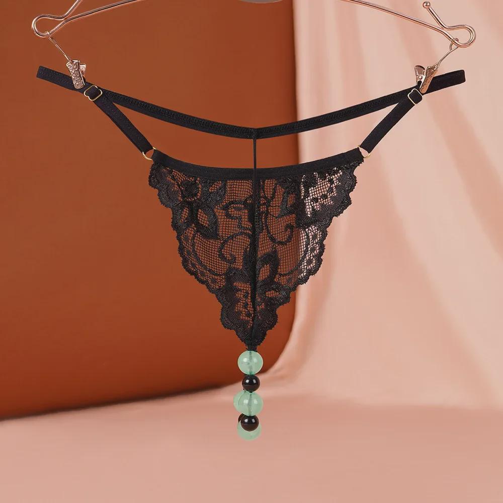 "Luminous Pearl Massage Open-Crotch Thong for Women: Sexy Nightclub Underwear"