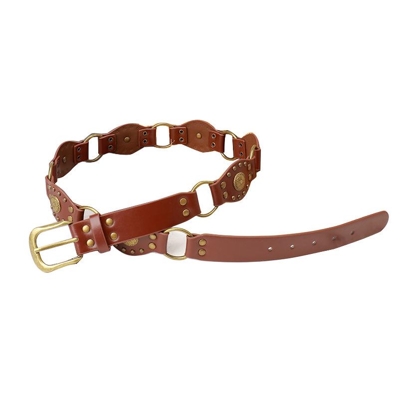 Vintage Belt Female American Heavy Industry Metal Hottie Rivet Corns Splicing Wide Waist Seal Punk Personalized Belt