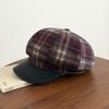 Women S Plaid Octagonal Hat Large Head Circumference Vintage Style Autumn Winter Cap