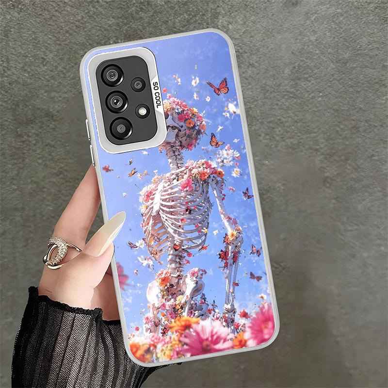 Floral Skull Flower Skeleton Soft Phone Case for Samsung A17 A16 A15 A14 A13 A57 A56 A55 A54 A53 A37 A36 A35 A34 A33 A26 A25 A24