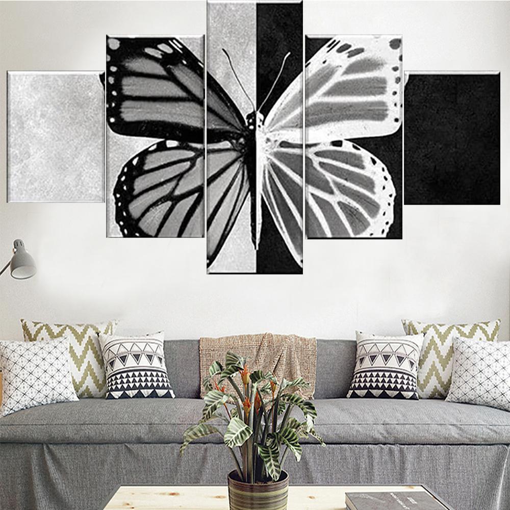 

5 Pieces Wall Art Canvas Painting Animal Poster Black And White Butterfly Home Decoration Pictures Modern For Living Room