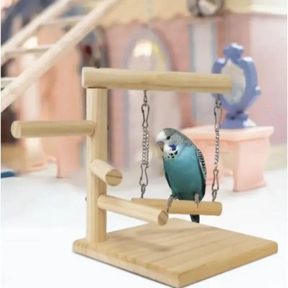 

With Swing Bird Table Training Stand Solid Wood Birds Grinding Perch Holder Parakeets Style 2
