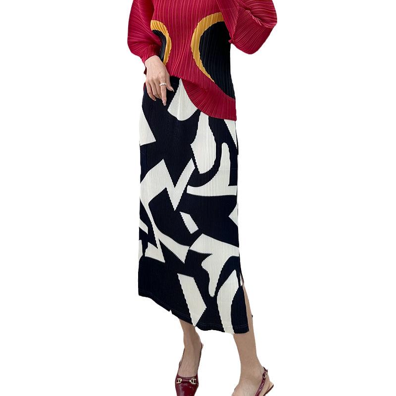 2023 New Women's Autumn Print Pleated Mid-Length High-End Casual Skirt