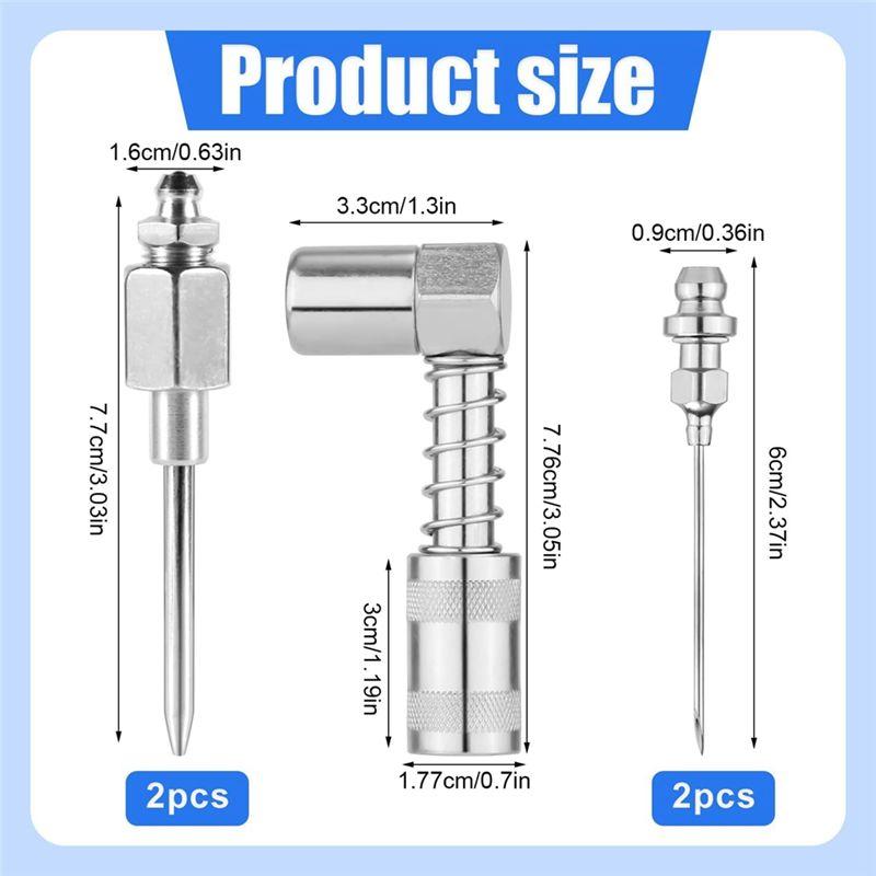AT21-Grease Injector Needle Tip 90 Degree, 5Pcs Grease Needle Kit Grease Coupler Fitting Nozzle