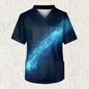 Men's Printing Short Sleeve V-neck Working Blouse Chest Pocket Carer Top