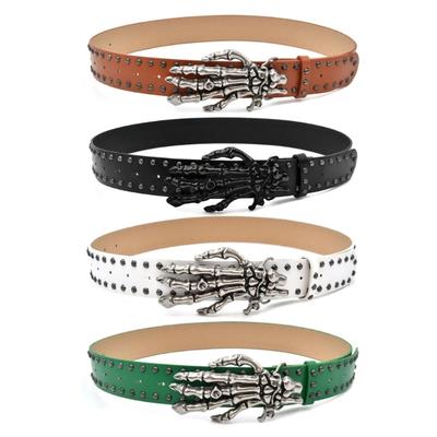 Gothic Style Faux Leather Belt Unisex Skull Embellished Waistband Comfortable Sash for Daily Use And Night Event
