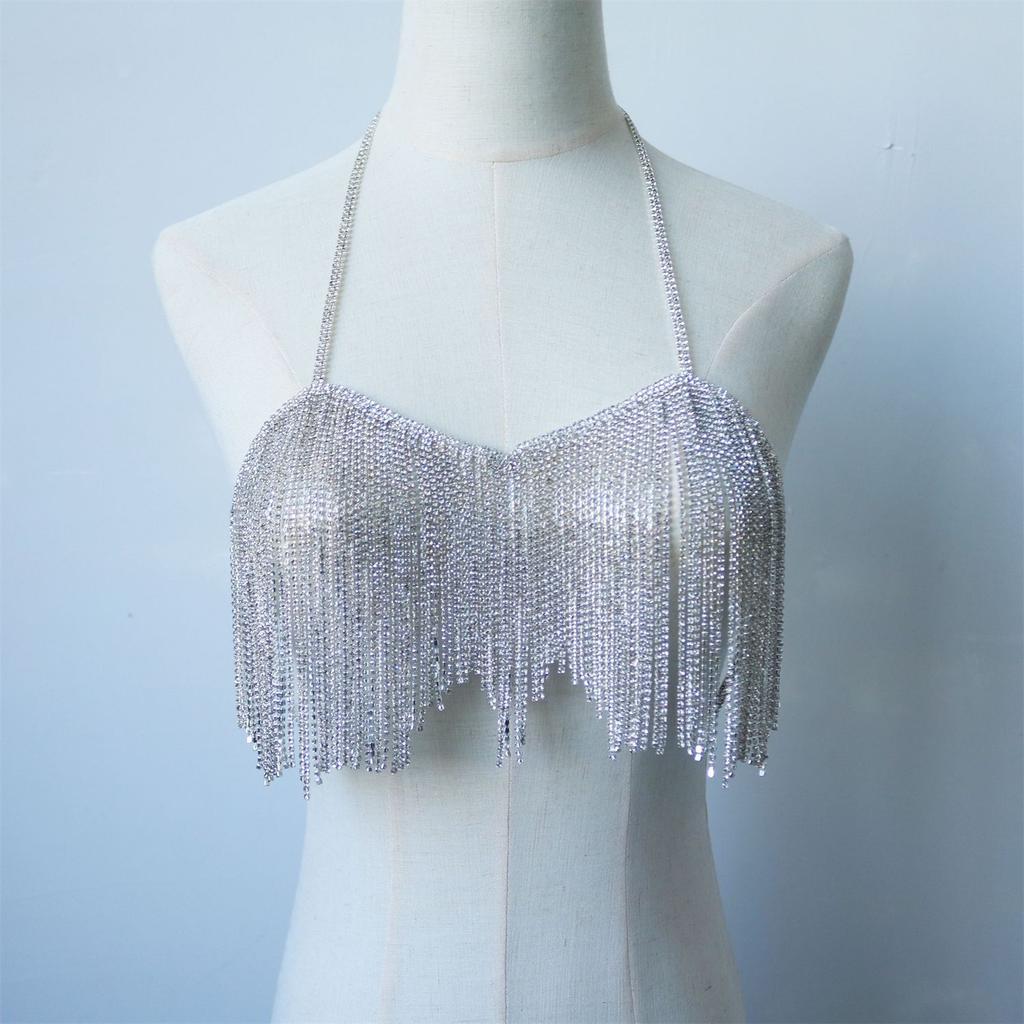 European And American Exaggerated Fringed Rhinestone Bra Body Chain Nightclub Women'S Sexy Shiny Accessories