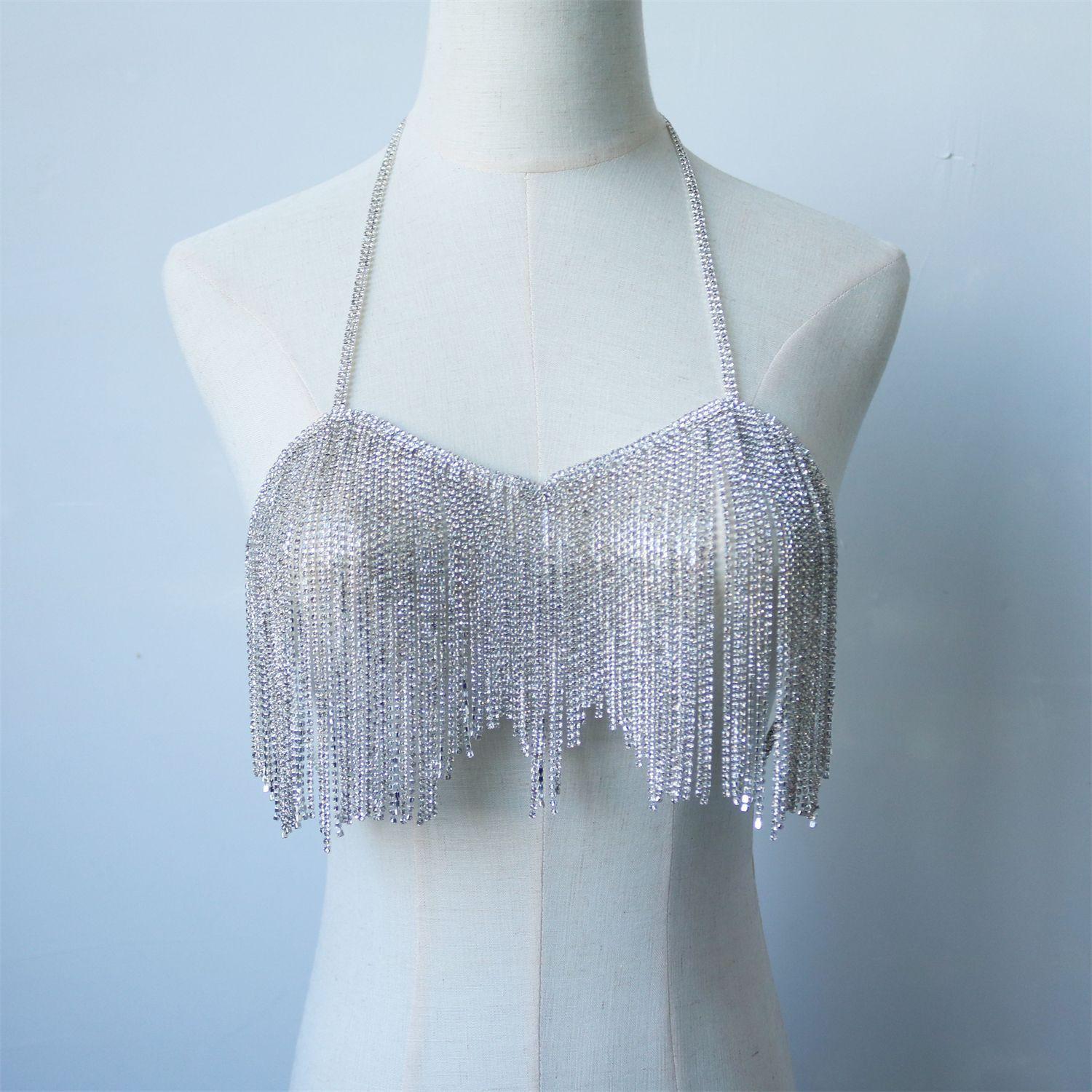 European And American Exaggerated Fringed Rhinestone Bra Body Chain Nightclub Women S Sexy Shiny Accessories